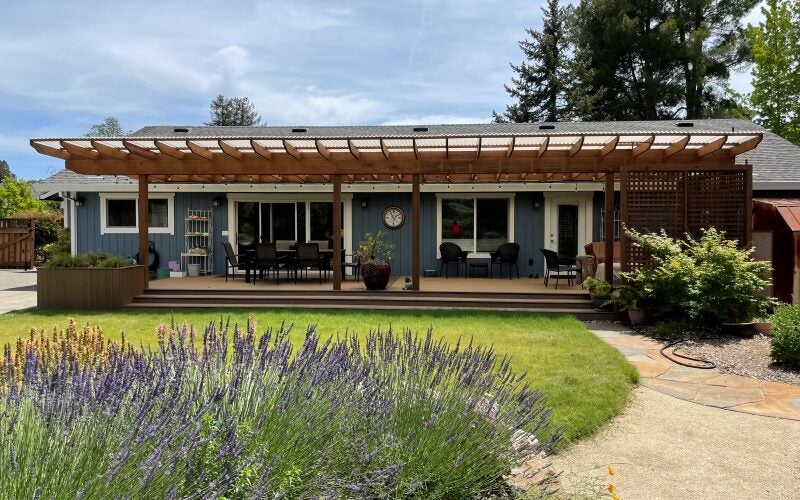 Behind the lavendar bush lies the house